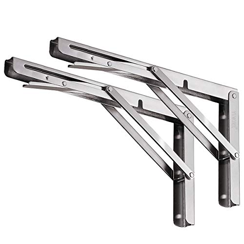 Folding Shelf Brackets, 16 Inch Heavy Duty L Bracket, Silver, 2 Pack - color: Silver, size: 16 Inch