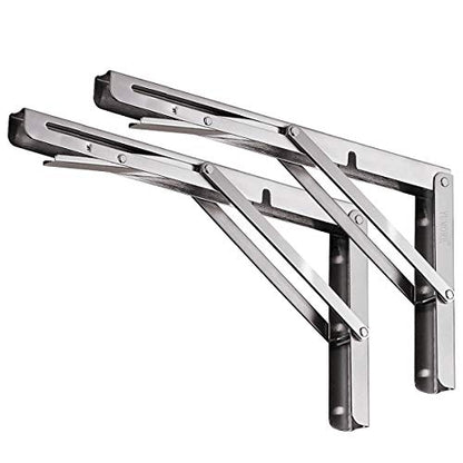 Folding Shelf Brackets, 16 Inch Heavy Duty L Bracket, Silver, 2 Pack - color: Silver, size: 16 Inch