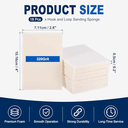 18Pcs 320Grit Sanding Sponges, 4x2.8In Hook & Loop White - size: 320 Grit