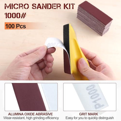 100Pcs 1000 Grit Micro Detail Sander Paper Kit 3.5" x 1.2" Hook and Loop Sandpaper Strips Detail Sander Refills Finishing Sander Paper for Wood Crafts, Tight Spaces and DIY Polishing Projects - style: 1000 Grit