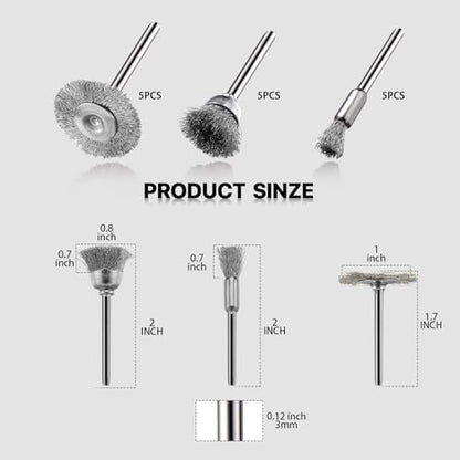 15 Pieces Stainless Steel Wire Brushes, Wire Brush Wheel, Steel Wire Polishing Wheel Kits for Dremel Rotary Tools (1/8 Inch Mandrel) - color: silver