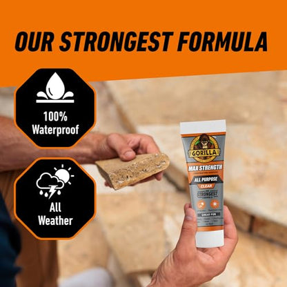 Gorilla Max Strength Construction Adhesive, Clear, 7 oz Tube, 1-Pack - size: 7oz, style: 1 Pack