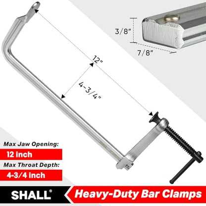SHALL 12 In Heavy-duty Bar Clamps, 4-Pack Drop Forged Steel Welding F Clamps, All-Steel Thick Rail Wood Clamps with 1200Lbs Load Limit for Woodworking, Welding, Metal Working | 4-3/4" Throat