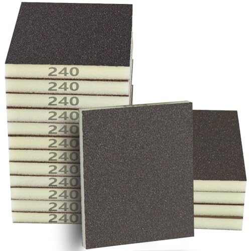 16PCS 240 Grits Sanding Sponge Fine Coarse Sanding Block, Washable and Reusable Wet Dry Sandpaper Sponge， Sander Sponges for Wood Drywall Metal Wood - color: Brown, size: 240 Grits-16PCS