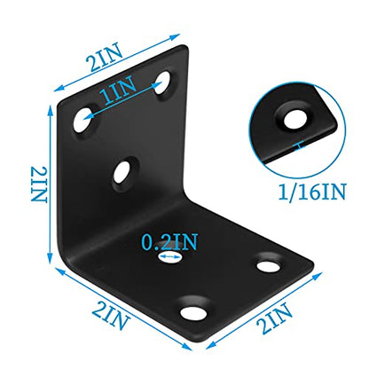20Pcs Stainless Steel Angle Brackets, 1.5"x1.5"x1.5" Black L Brackets for Wood, 40MM 1.5Inch Heavy Duty Wide Corner Bracket Metal Corner Brace 90Degree L Shape Bracket for Wooden Frame Bed Furniture - style: Black