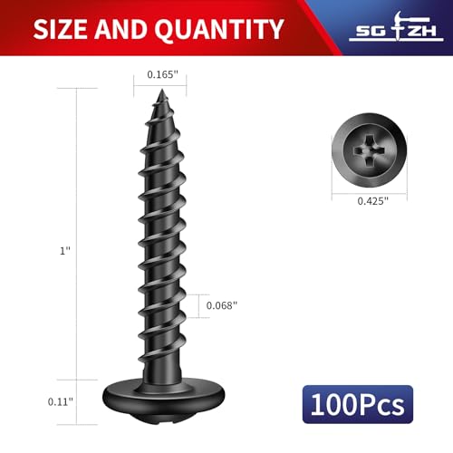#8 x 1 Wood Screw 100Pcs Alloy Steel Standard Thread Truss Head Fast Self Tapping Black Oxide by SG TZH - color: Black - Alloy Steel, size: #8 x 1"
