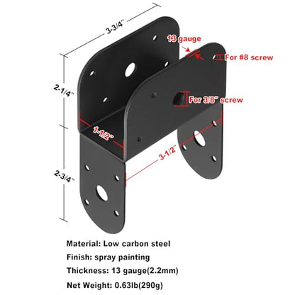 GBGS 6 Pack 4x4 Post to 2x4 Beam Bracket,Black Top Cap Connectors