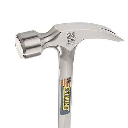 Estwing - ESTE324S Framing Hammer - 24 oz Long Handle Straight Rip Claw with Smooth Face & Shock Reduction Grip - E3-24S Silver - size: 24 oz, style: Smooth Face