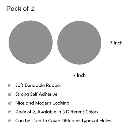 Rubber Bond Self-Adhesive Rubber Wall Outlet Cover Plate 2 Pack - Easy to Apply Peel & Stick Drywall Hole Patch - 7 Inch Round Screwless Blank Wall Plate Cover - Premium Rubber Wall Hole Cover (Grey) - color: Grey, size: 7 Inch Round