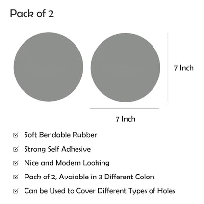 Rubber Bond Self-Adhesive Rubber Wall Outlet Cover Plate 2 Pack - Easy to Apply Peel & Stick Drywall Hole Patch - 7 Inch Round Screwless Blank Wall Plate Cover - Premium Rubber Wall Hole Cover (Grey) - color: Grey, size: 7 Inch Round