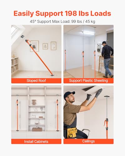 VEVOR Cabinet Jack Support Pole, 4-Pack, 49.2-114.6 Inch Steel Telescopic Quick Support Rod, Adjustable 3rd Hand System up to 198 lbs Capacity for Installing Cabinets, Lifting Drywall, Cargo Bars - style: 49.2"-114.6" 4PC