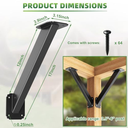 45 Degree Angle Support Bracket, Pergola Bracket Kit for 4x4 Wood Beams - size: 8Pack