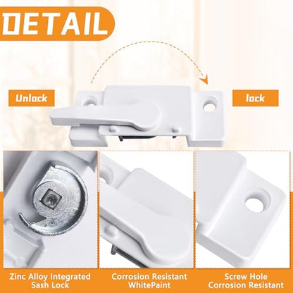 4 Pack Sliding Window Sash Locks for Single-Hung and Double-Hung Windows - color: White-4Set
