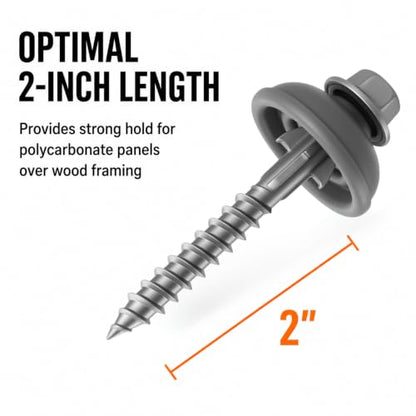 Polycarbonate Tapping Screws for Wood – 2" Outdoor Screws with Expansion Cutters & Sealing Dome Washers – Waterproof, Anti-Corrosion – Fencing & Exterior Projects 50 Pack