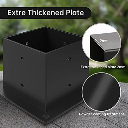 6×6 Post Base 4 Pcs,Deck Post Brackets,Inner Size 5.5"x5.5" Thick Steel Fence Post Anchor Base,Black Powder Coated Heavy Fence Post,for Supports Porch Railing Post Holders Pergola Brackets - size: 4 Pack Post Base 6x6"