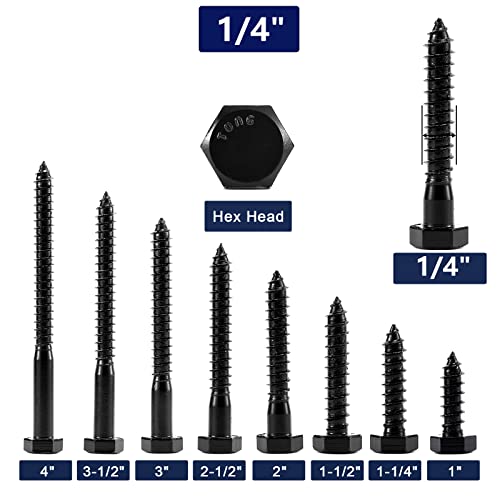 1/4" x 1-1/4" Hex Head Lag Screws Bolts 20Pcs 304 Stainless Steel 18-8, Partial Thread, Hexagon Head Wood Screws Black Oxide by SG TZH - size: 1/4" x 1-1/4"