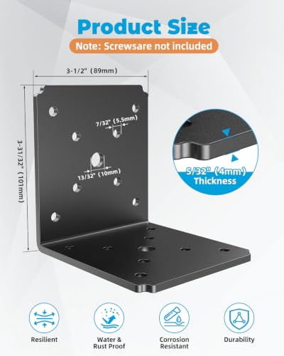 Heavy Duty L Bracket , 4x4x3.5 Brackets for Wood Black-4PCS