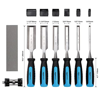 Amazon Basics 8-Piece Wood Chisel Set for Woodworking, with Honing Guide, Sharpening Stone and Storage Case, 1/4" - 1-1/2"