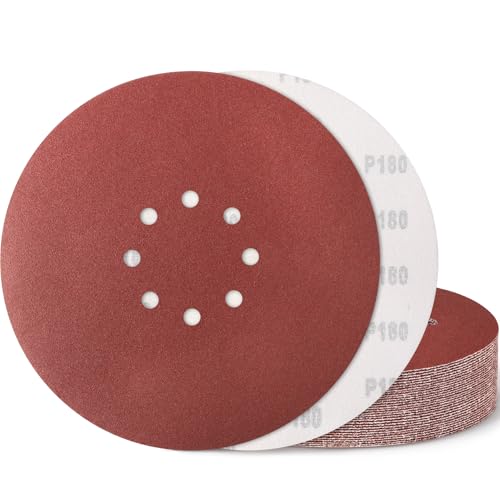 9 Inch 8 Hole Drywall Sanding Disc, 180 Grit 15 PCS Hook and Loop Sandpaper - style: Grit 180