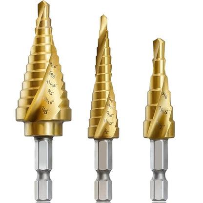 3Pcs 1/4" Hex Shank HSS Step Drill Bit Set - size: 3pcs