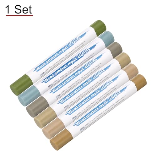 HARFINGTON Wood Filler Sticks 6 Colors Wooden Wax Touch Up Furniture Repair Crayons for Light Log, Light Cherry, Light Yellow Clay, Light Blue, Khaki, Lemon Green - color: Light Logs Series
