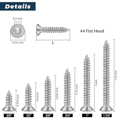 Glvaner 100-pack #4 x 1 Torx Flat Head Self Tapping Wood Screws, 304 Stainless Steel 18/8, Indoor/Outdoor Use, Includes Torx Bit - size: #4 x 1