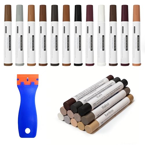 Oriflame Wood Furniture Repair Kit: 12-Color Furniture Markers Touch Up & 12-Color Wood Filler Sticks for Scratches/Stains/Cracks/Holes in Floors/Table/Cabinets/Door(Hardwood/Laminate) - color: 12 Markers and 12 Wood Filler