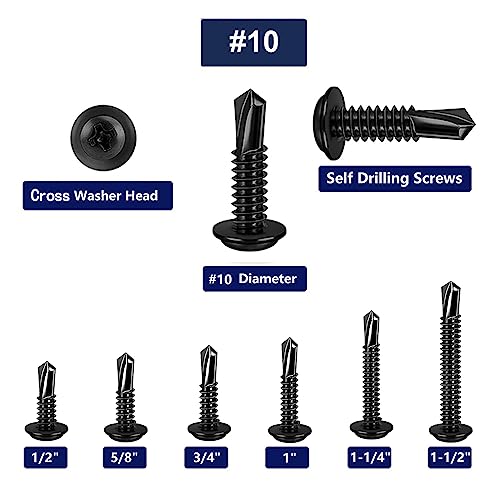 #10x1 Black Phillips Head 410 Stainless Self-Drilling Screws 100 pcs. - color: BLACK, size: 10x1"