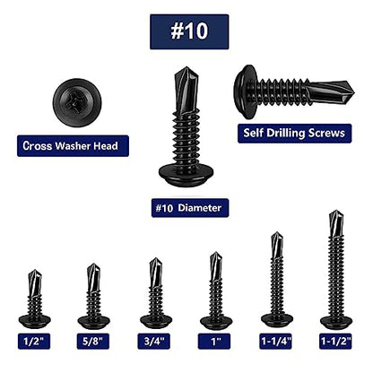 #10x1 Black Phillips Head 410 Stainless Self-Drilling Screws 100 pcs. - color: BLACK, size: 10x1"