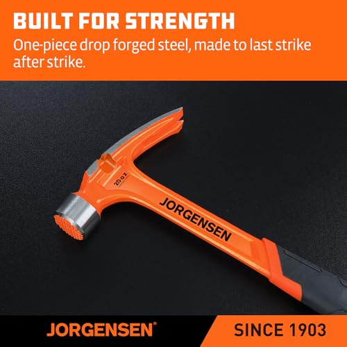 JORGENSEN 20 oz One-piece Forged Rip Claw Hammer with Magnetic Nail Holder - size: 20 oz
