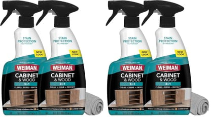 Weiman Cabinet and Wood Cleaner, Shine, Clean and Protect Spray - For Wood Cabinets, Furniture, Tables, Baseboards, Trim and more, 16 oz, 4 PACK with MicroFiber Towel - size: 16 fl oz (Pack of 4)