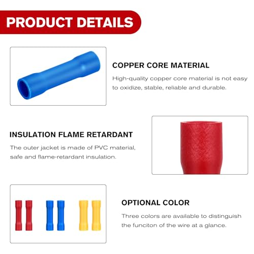 Nilight 200PCS Electrical Butt Connectors AWG 22-10 - color: 200PCS Insulated Butt Connectors