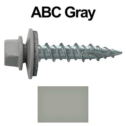 10 x 1 ABC Gray Metal Roofing Screws - Hex Washer Head- Self-Starting/Tapping - EPDM Washer. 1 Bag - 250 Screws - color: ABC GRAY, size: 1"