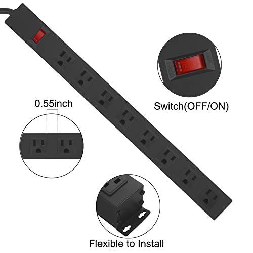 HHSOET Heavy Duty Long 8 Outlets, 14AWG Extension Cord, Black, 6FT, 1 - size: 6ft