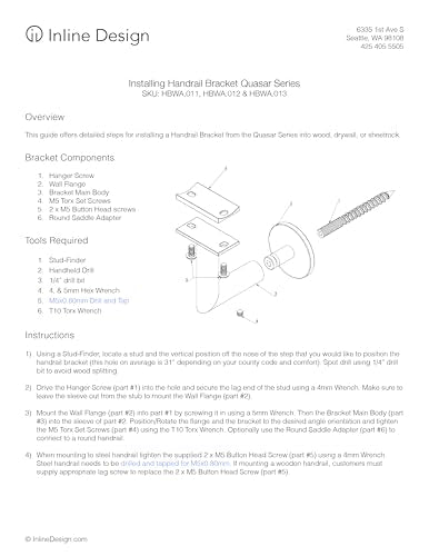 Handrail Bracket Stainless Steel 316 Luminous Quasar (Satin Stainless Steel) - color: Satin Stainless Steel