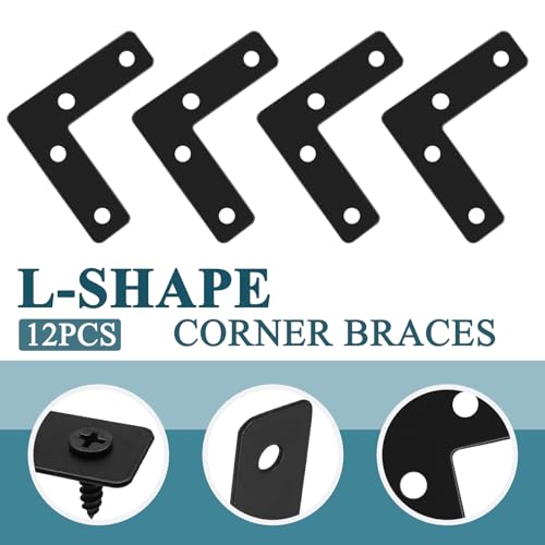 L-Shape Corner Brace Brackets, 1.96" x 0.56", Black, 12 Pcs - size: 1.96", style: L-Shape