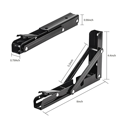 YUMORE 8 Inch Folding Shelf Bracket, Heavy Duty L Bracket, Black, 2 Pack - color: Black, size: 8 Inch