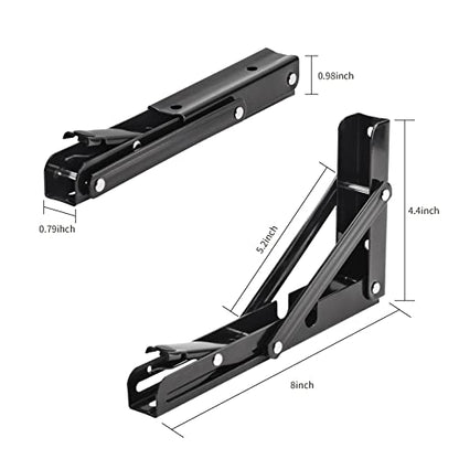 YUMORE 8 Inch Folding Shelf Bracket, Heavy Duty L Bracket, Black, 2 Pack - color: Black, size: 8 Inch