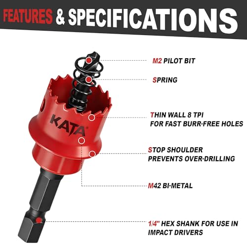 KATA 3/4" M42 Thin Wall Hole Saw Hole Cutter Drill Bit for Impact Driver - color: Red (3/4")