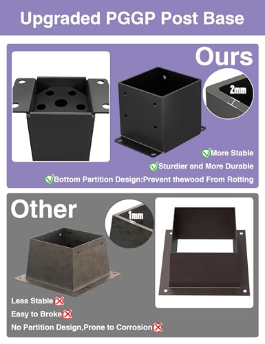 2 PCS Metal 6×6 Post Base, Inner Size 5.6"x5.6" - size: 6 x 6 (2 PCS)
