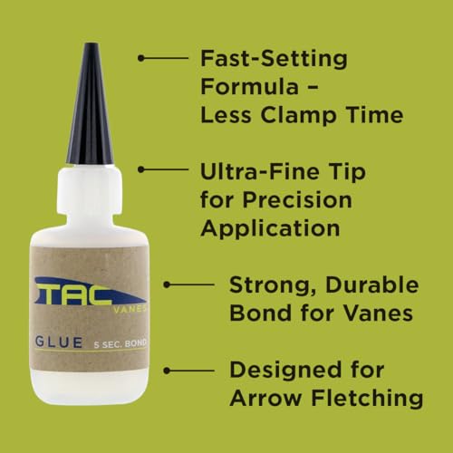 TAC Vanes TAC Fletching Glue, for Use with All, 1 Fl. Ounce Bottle | Archery Fletching Adhesive | Fast-Bonding, Precision Application, Durable Hold for Vanes - size: 1 fl oz
