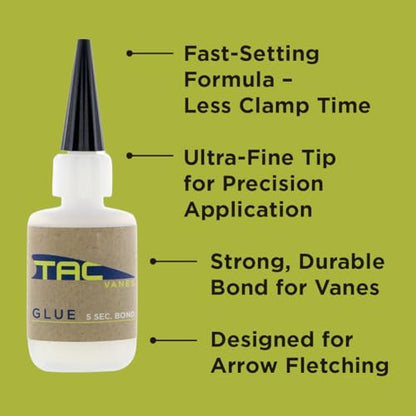 TAC Vanes TAC Fletching Glue, for Use with All, 1 Fl. Ounce Bottle | Archery Fletching Adhesive | Fast-Bonding, Precision Application, Durable Hold for Vanes - size: 1 fl oz