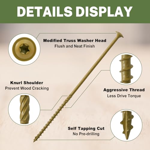 LIONMAX Lag Screws 8 Inch, Timber Screws #14 x 8, 50-PCS, Bronze - color: Bronze, size: #14 x 8"