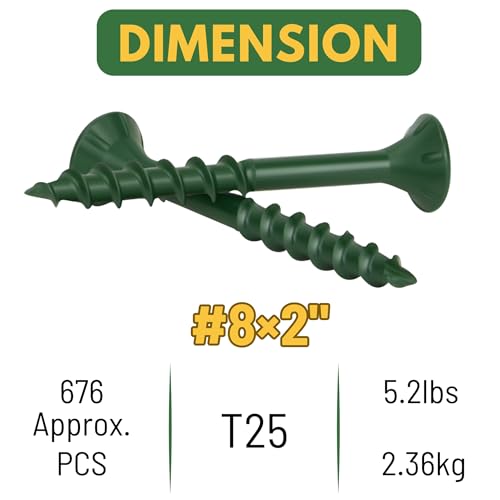WELLOCKS #8 x 2 in Green Deck Screws, 5.2 lbs with T25 Bit - size: #8×2", style: 5.2LBS Green