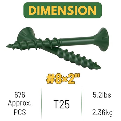 WELLOCKS #8 x 2 in Green Deck Screws, 5.2 lbs with T25 Bit - size: #8×2", style: 5.2LBS Green