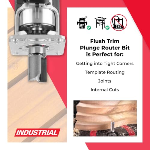 Amana Tool - 45464 Carbide Tipped Flush Trim Plunge Template 3/4 Dia x 1" 4 Shank - size: 3/4 Dia x 1" 4 Shank
