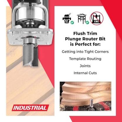 Amana Tool - 45464 Carbide Tipped Flush Trim Plunge Template 3/4 Dia x 1" 4 Shank - size: 3/4 Dia x 1" 4 Shank