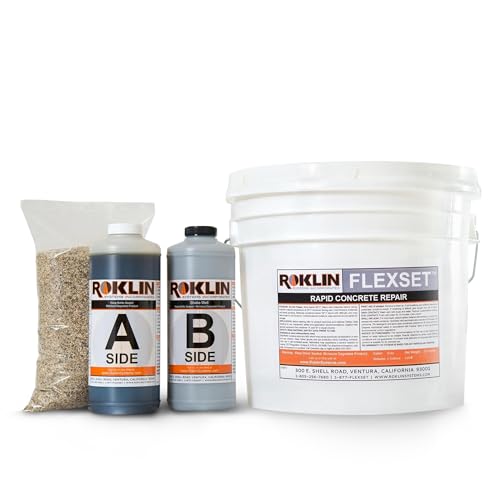 Roklin Systems Inc. FlexSet Rapid Concrete Repair Kit - Self-Leveling Epoxy Cement for Driveways, Foundations, Large Cracks, and Outdoor Repairs - Gray (3 Gallon) - size: 3 Gallon Kit