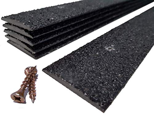 Anti-Slip Decking Strips - Pack of 5 (16" x 2") Heavy Duty GRP Non-Slip Treads for Outdoor Steps, Ramps & Decks - Weatherproof, Easy to Install, Long Lasting Safety Grip (Black) - color: Black