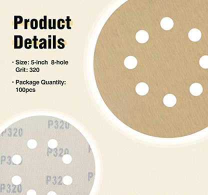 S SATC Sanding Disc 5Inch Sanding Disc Hook and Loop 8 Hole 320 Grit Sandpaper 100 PCS for Fine Finishing